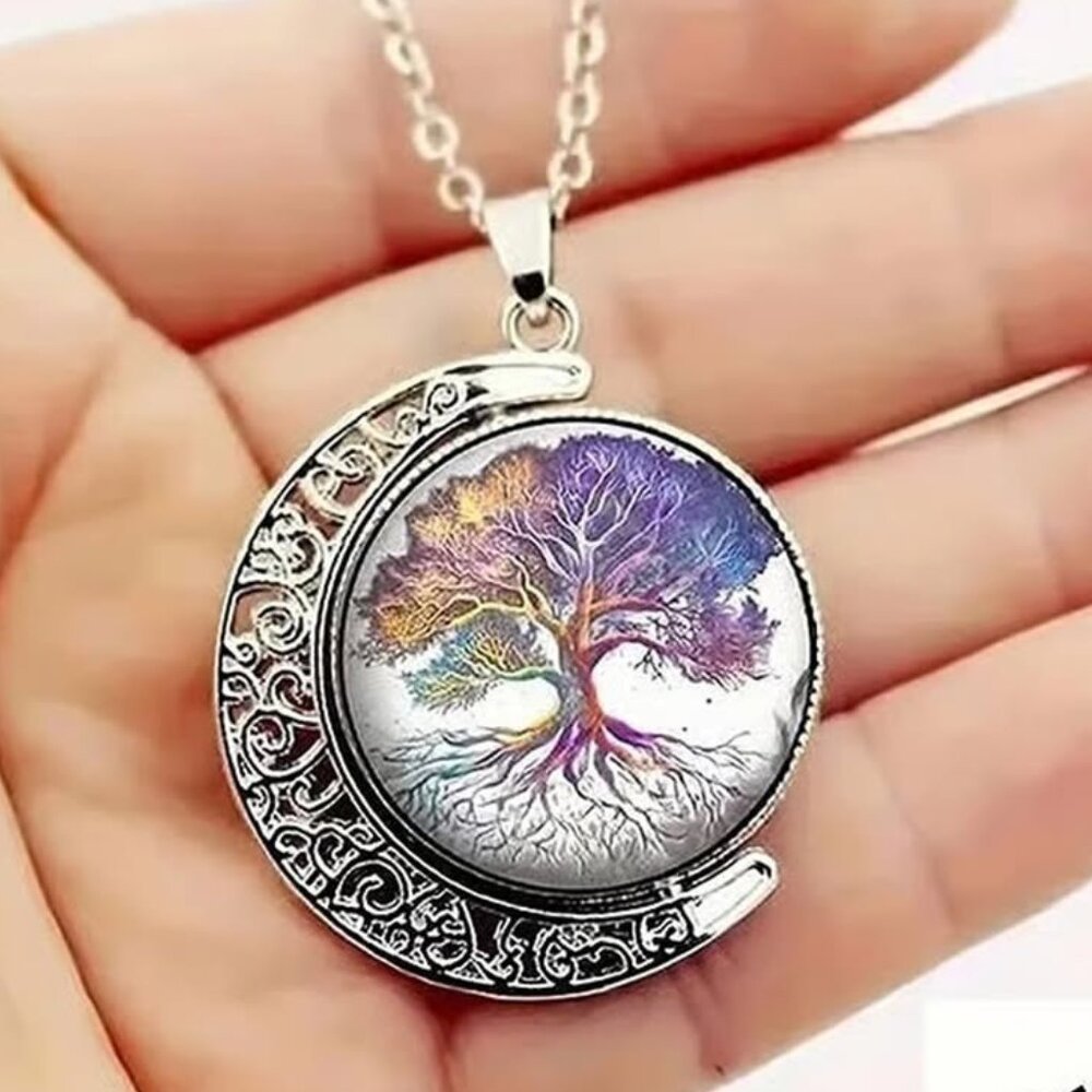 Silver TREE OF LIFE Rotating Pendant Necklace
